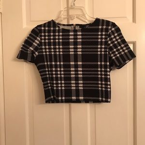 Crop Top/Skirt Set: Black and White Plaid, Aqua